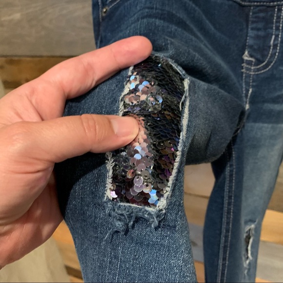 Justice Flip Sequin Distressed Cuff Ankle Overalls Size Girl's 10 - Picture 6 of 14